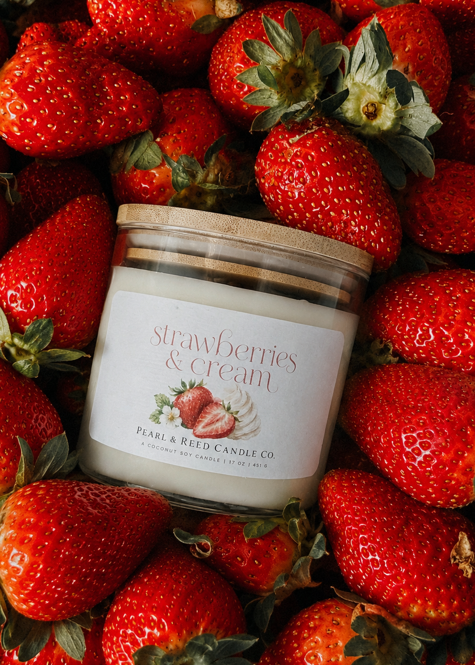 Strawberries and Cream coconut soy candle by Pearl & Reed Candle Co.